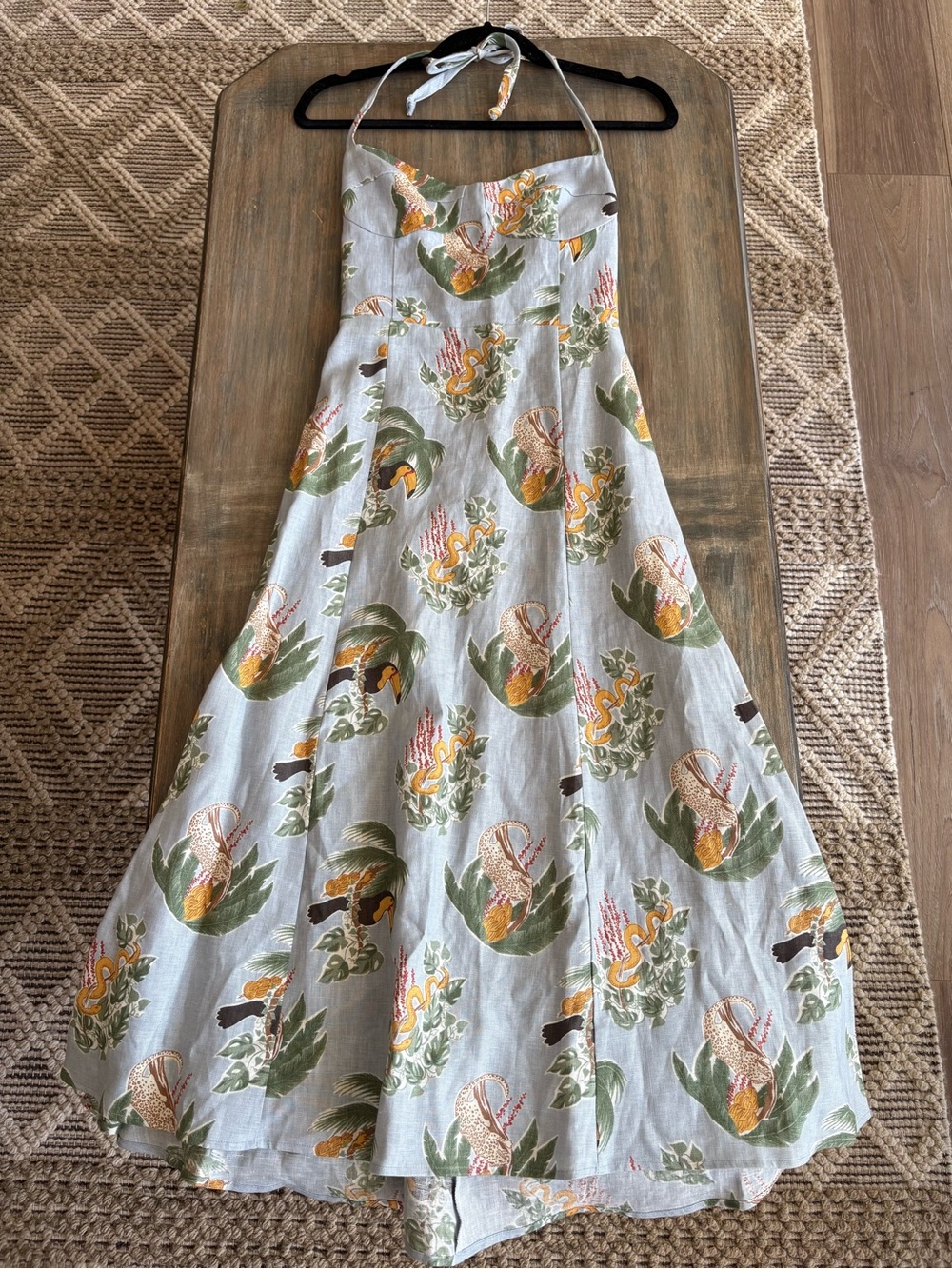 Reformation 100% Linen Halter Midi Dress Tropical Print 6